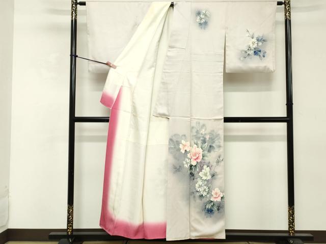 平和屋着物■訪問着 作家物 手描き 草花文 暈し染め 正絹 逸品 DABE2802cd