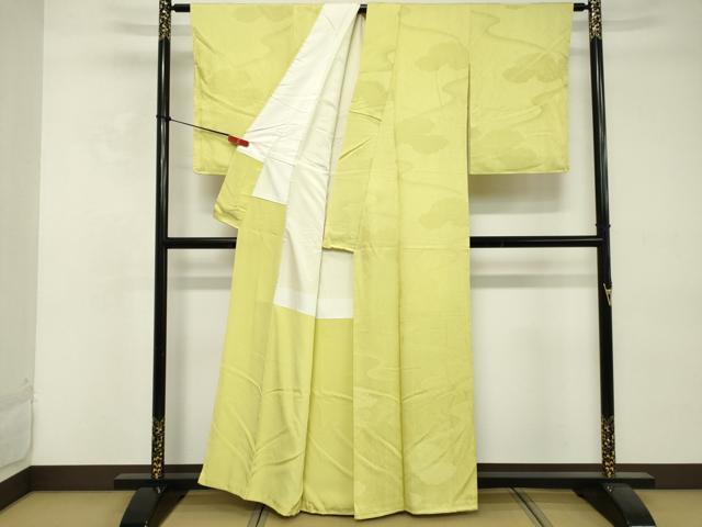 平和屋着物■上質な色無地 雲重ね吉祥地紋 黄蘗色 正絹 逸品 DABE2823cd