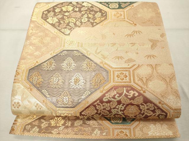 平和屋着物◎六通柄袋帯 亀甲花文 金糸 正絹 逸品 DABE2859cd