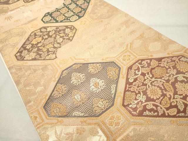 平和屋着物◎六通柄袋帯 亀甲花文 金糸 正絹 逸品 DABE2859cd