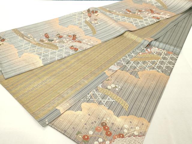 平和屋着物◎六通柄袋帯 吉祥枝花文 金糸 正絹 逸品 DABE2873cd