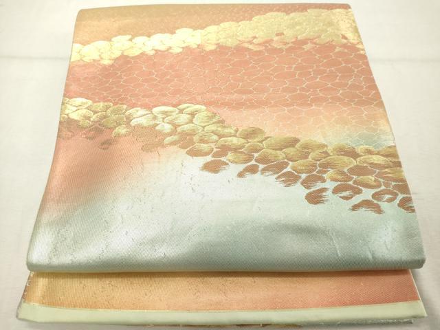 平和屋着物◎六通柄袋帯 霞文 金糸 正絹 逸品 DABE2883cd
