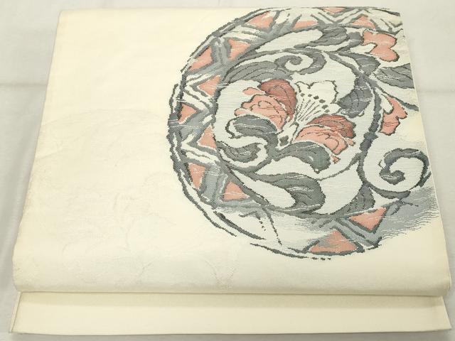平和屋着物◎太鼓柄袋帯 すくい織 更紗花丸文 正絹 逸品 DABE2921cd