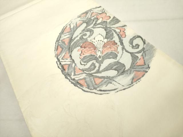 平和屋着物◎太鼓柄袋帯 すくい織 更紗花丸文 正絹 逸品 DABE2921cd