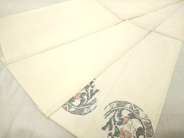 平和屋着物◎太鼓柄袋帯 すくい織 更紗花丸文 正絹 逸品 DABE2921cd