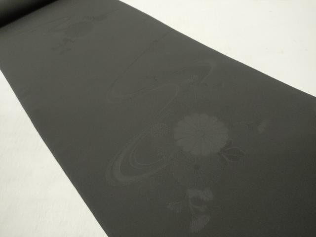 平和屋着物▼羽織・コート 反物 羽尺 草花地紋 黒地 逸品 未使用 DABE3332we