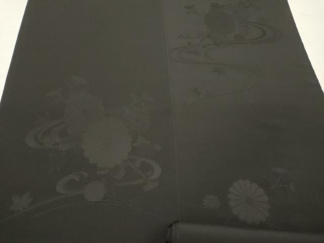 平和屋着物▼羽織・コート 反物 羽尺 草花地紋 黒地 逸品 未使用 DABE3332we