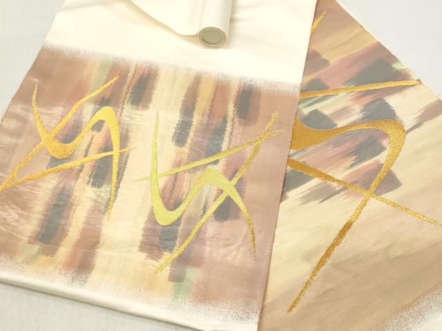 平和屋着物▼西陣 瀬川織物謹製 名古屋帯 帯反物 霞文 金糸 証紙付き 逸品 未使用 DABE3337we