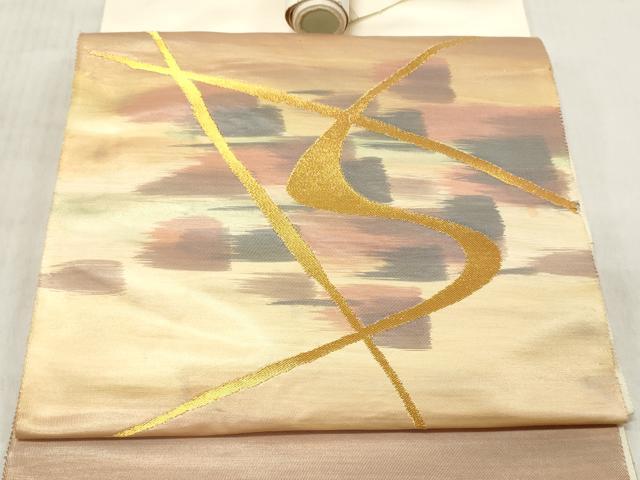 平和屋着物▼西陣 瀬川織物謹製 名古屋帯 帯反物 霞文 金糸 証紙付き 逸品 未使用 DABE3337we