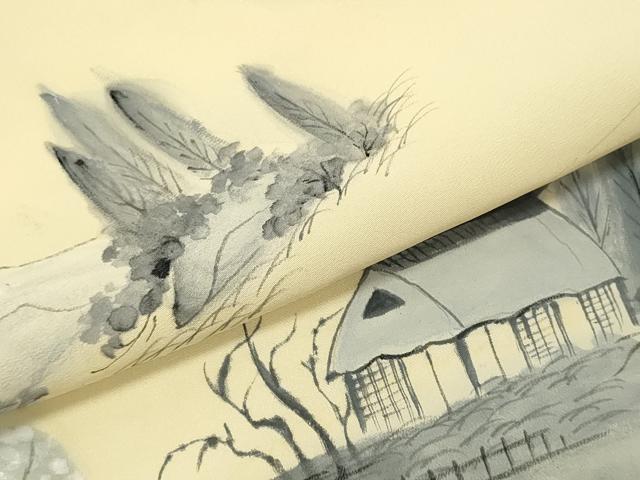 平和屋着物▼名古屋帯 帯反物 手描き 風景文 逸品 未使用 DABE3381we