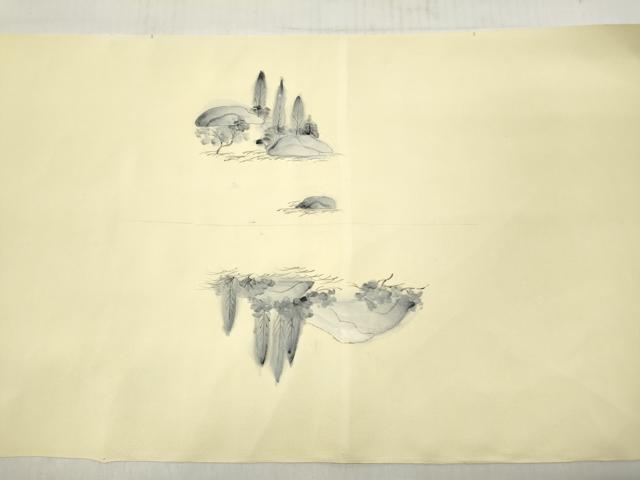 平和屋着物▼名古屋帯 帯反物 手描き 風景文 逸品 未使用 DABE3381we