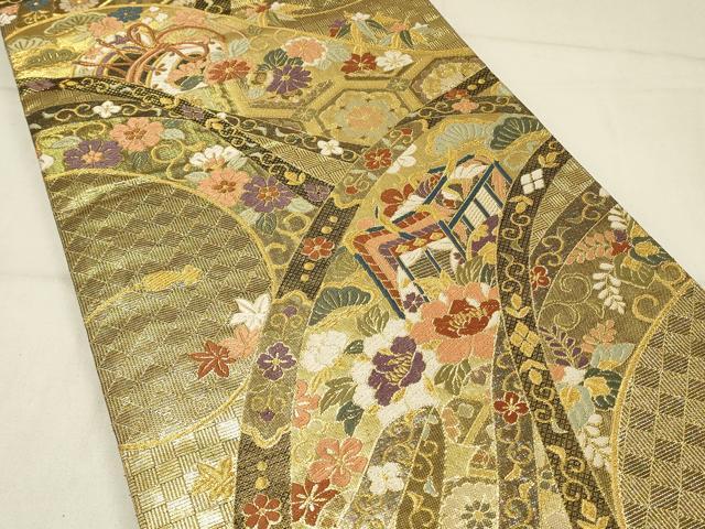 平和屋着物◎佐賀錦 六通柄袋帯 草花吉祥文 金糸 鈴乃屋扱い 正絹 逸品 DABE3540qp