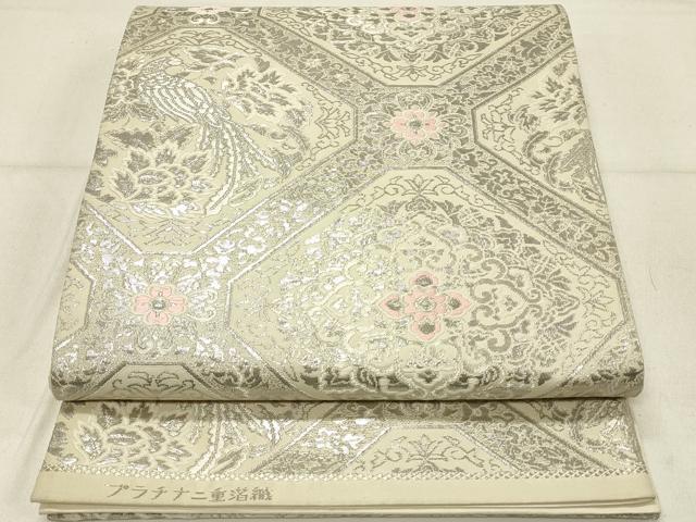 平和屋着物◎六通柄袋帯 蜀江花鳥文 プラチナ二重箔織 正絹 逸品 DABE3585qp