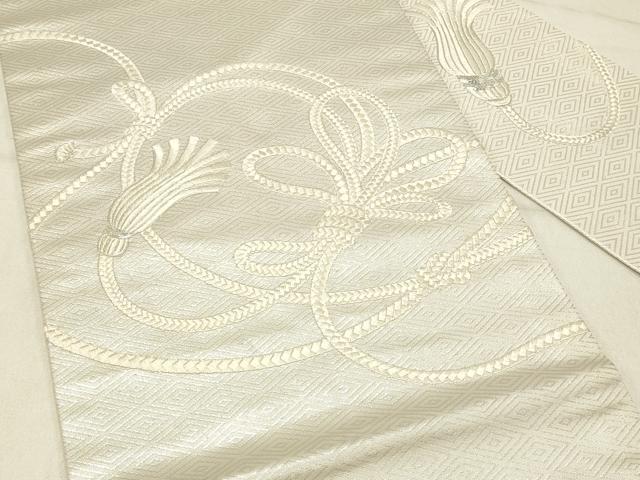 平和屋着物◎九寸名古屋帯 総刺繍 駒刺繍 結び紐文 正絹 逸品 DABE3598qp