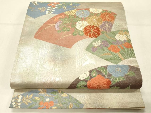 平和屋着物◎六通柄袋帯 唐織 地紙花文 金糸 正絹 逸品