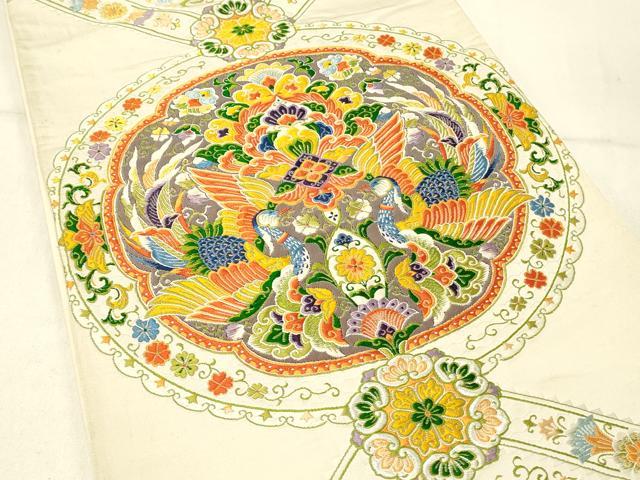平和屋着物◎六通柄袋帯 唐織 花鳥文 銀糸 正絹 逸品 DABE3651qp