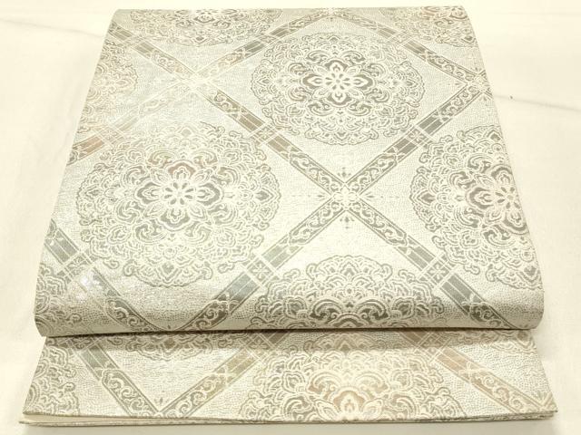 平和屋着物◎六通柄袋帯 正倉院花文 プラチナ二重箔 正絹 逸品 DABE3838qp