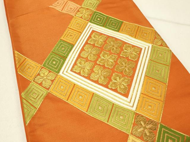 平和屋着物◎太鼓柄袋帯 駒刺繍 花菱文 金糸 正絹 逸品 DABE3853qp