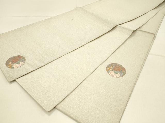 平和屋着物◎明綴れ 太鼓柄袋帯 刺繍 草花御所車丸文 金銀彩 正絹 逸品 DABE3854qp