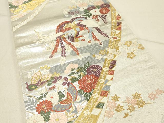 平和屋着物◎六通柄袋帯 唐織 鳳凰花蝶文 よそおい 金糸 正絹 逸品 DABE3860qp