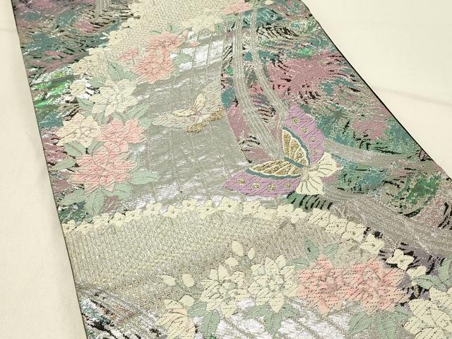 平和屋着物◎六通柄袋帯 花蝶文 金銀糸 正絹 逸品 DABE3863qp
