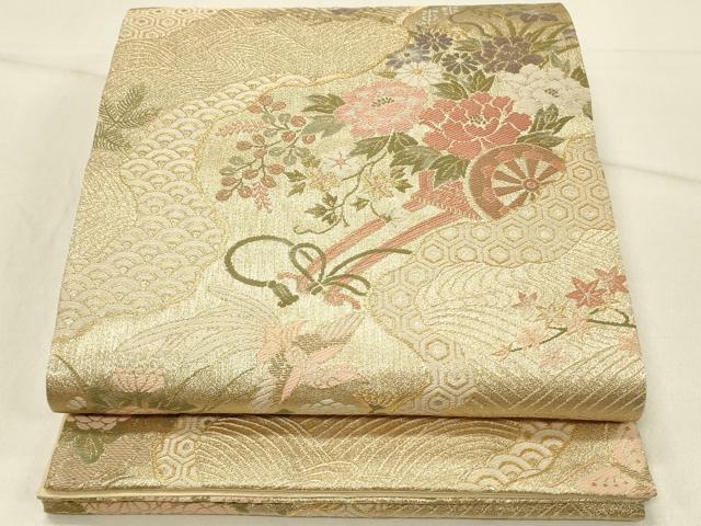 平和屋着物◎六通柄袋帯 道長花鳥文 金糸 正絹 逸品 DABE3908qp