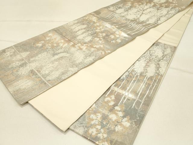 平和屋着物◎六通柄袋帯 樹林文 京洛錦 二重引箔 銀糸 正絹 逸品 DABE3974qp