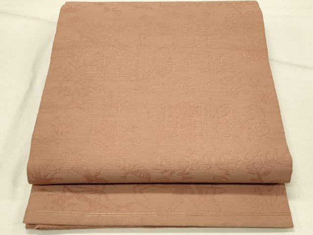 平和屋着物◎八寸名古屋帯 紬地 狩猟文 ときがら茶色 正絹 逸品 DABE3983qp