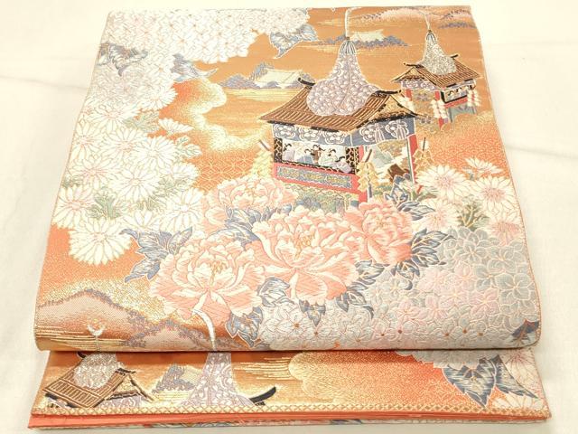 平和屋着物◎六通柄袋帯 唐織 九百錦 祇園慶祥文 金糸 正絹 逸品 未使用 DABE3989qp