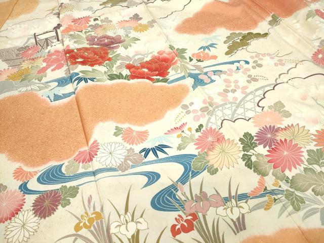 平和屋着物●訪問着 駒刺繍 流水牡丹文 金彩 正絹 逸品 DABE4029az