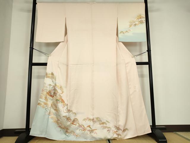 平和屋着物●金彩友禅 卓越技能者・名工・和田光正 訪問着 流水扇面花松文 暈し染め 金彩 正絹 逸品 DABE4036az