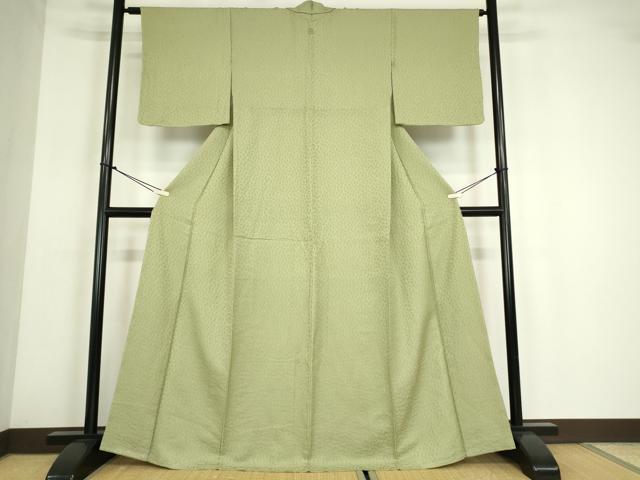 平和屋着物●上質な色無地 舞花地紋 抹茶色 正絹 逸品 DABE4040az