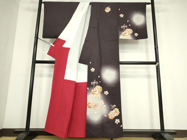平和屋着物●訪問着 駒刺繍 蛍暈し 巾着に舞桜 正絹 逸品 DABE4047az