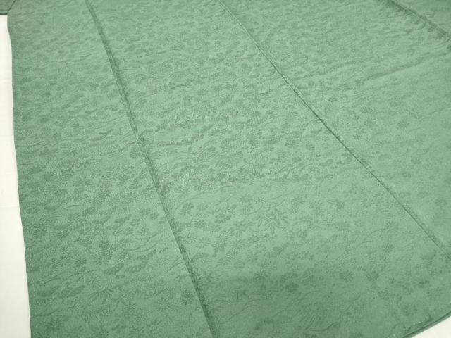 平和屋着物●上質な色無地 花松地紋 千草色 正絹 逸品 DABE4053az