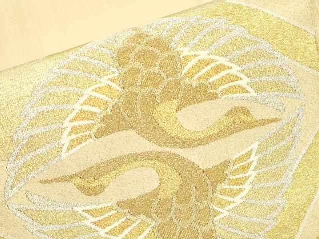 平和屋着物▼綴れ 太鼓柄袋帯 双鶴菱松文 金銀糸 正絹 逸品 DABE4082az