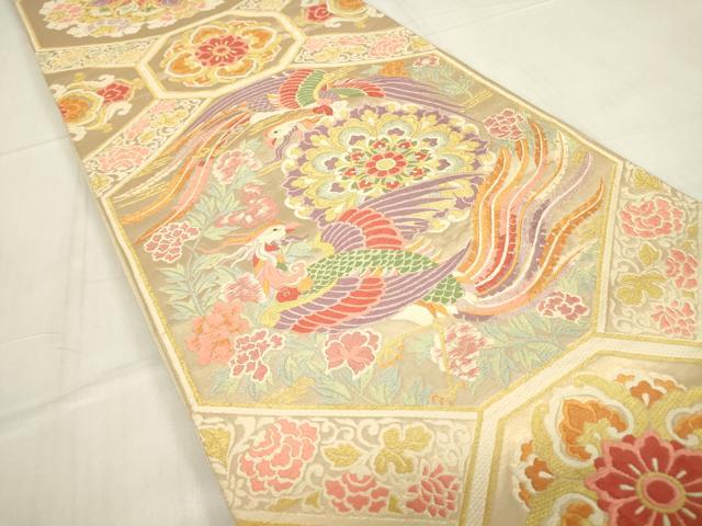 平和屋着物▼六通柄袋帯 唐織 正倉院鳳凰花文 金糸 引箔 正絹 逸品 DABE4086az