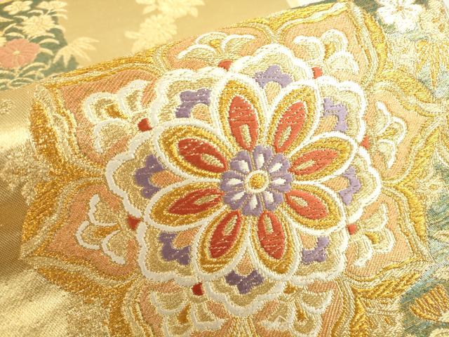 平和屋着物▼六通柄袋帯 正倉院花文 金糸 正絹 逸品 DABE4104az