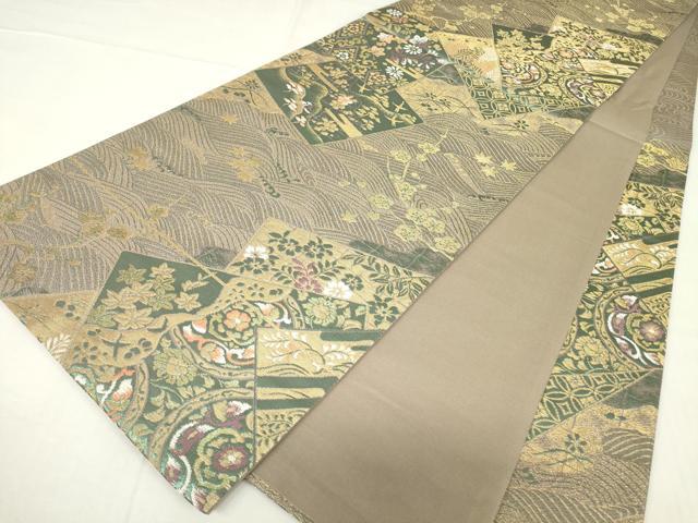 平和屋着物▼六通柄袋帯 色紙重花文 金糸 正絹 逸品 DABE4113az
