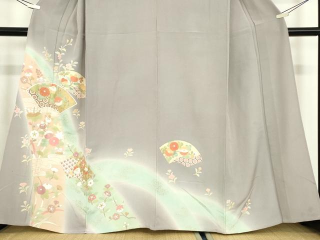 平和屋着物▽訪問着 単衣 地紙吉祥花文 暈し染め 金彩 正絹 逸品 DABE4140az