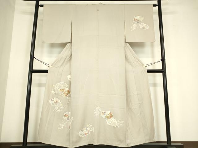 平和屋着物▽訪問着 単衣 駒刺繍 若松葉花文 金彩 正絹 逸品 DABE4142az