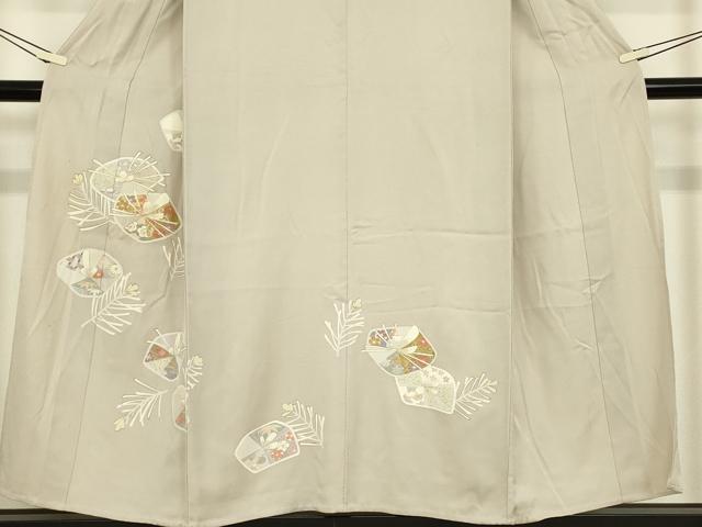 平和屋着物▽訪問着 単衣 駒刺繍 若松葉花文 金彩 正絹 逸品 DABE4142az