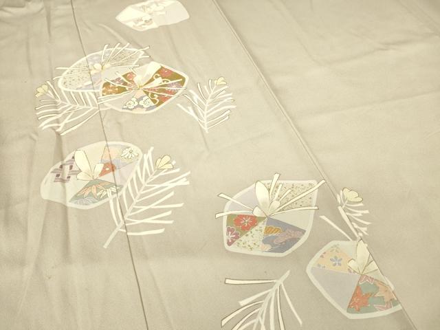 平和屋着物▽訪問着 単衣 駒刺繍 若松葉花文 金彩 正絹 逸品 DABE4142az