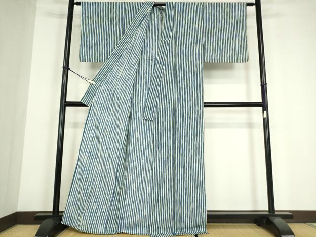 平和屋着物▽上質な小紋 単衣 縞 正絹 逸品 DABE4146az