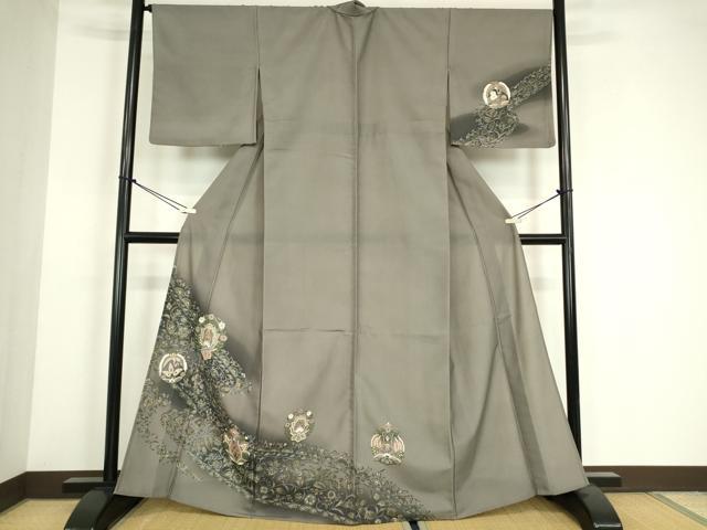 平和屋着物▽訪問着 単衣 更紗花鳥文 暈し染め 洗える着物 DABE4148az