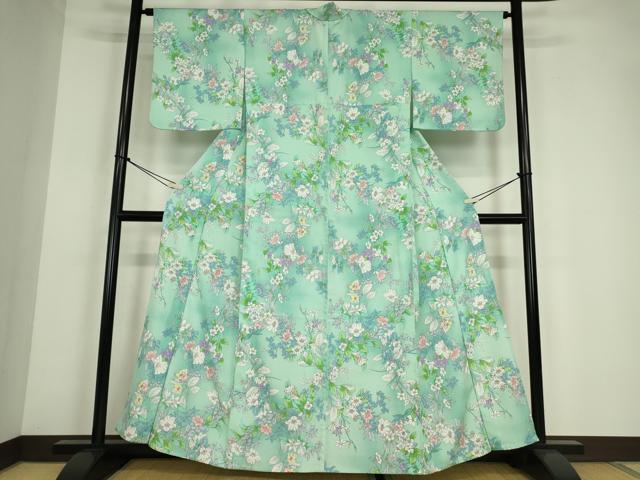 平和屋着物▽小紋 単衣 花尽くし 洗える着物 DABE4151az