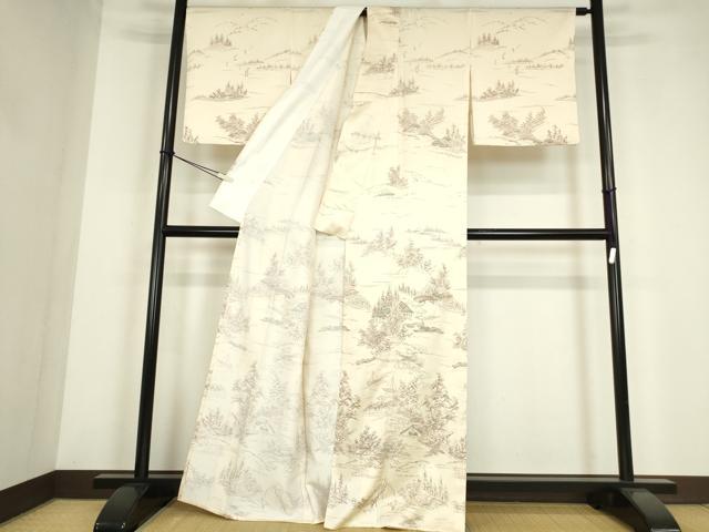 平和屋着物▽訪問着 単衣 水辺風景人物文 洗える着物 DABE4152az