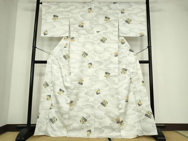 平和屋着物▽小紋 単衣 破れ色紙花文 高島屋扱い 洗える着物 DABE4224az