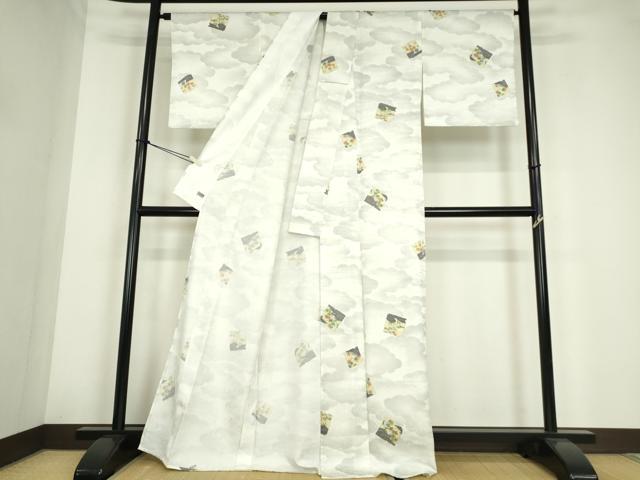 平和屋着物▽小紋 単衣 破れ色紙花文 高島屋扱い 洗える着物 DABE4224az
