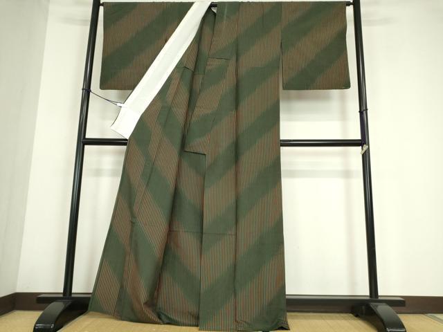 平和屋着物▽上質な紬 単衣 縞 正絹 逸品 DABE4233az