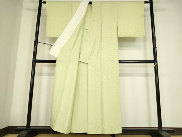 平和屋着物▽上質な色無地 単衣 青海波地紋 若芽色 正絹 逸品 DABE4303az